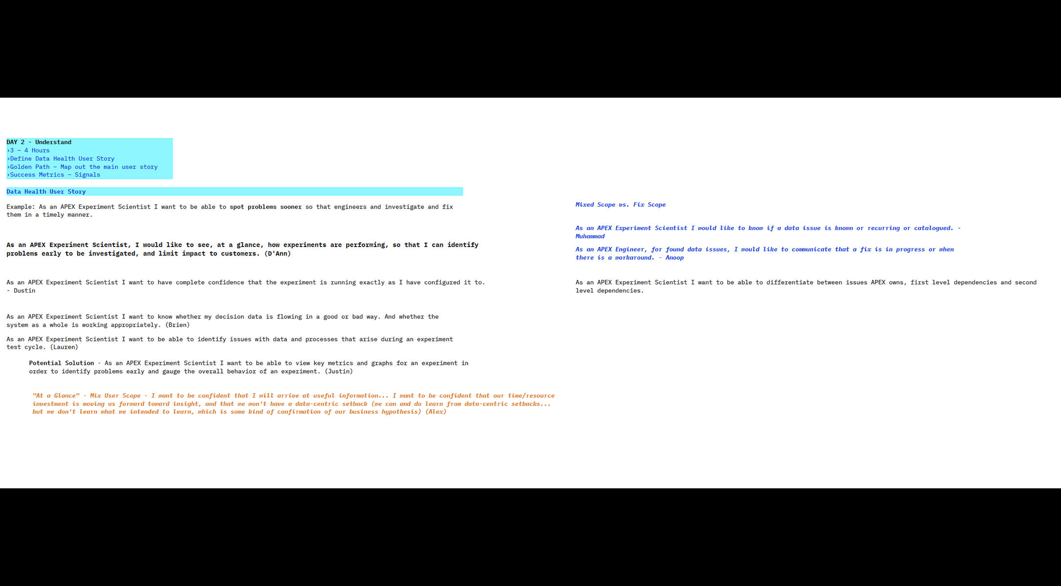 Day 2 User Story Proposals